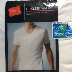 4-Pk Hanes Tagless V-Neck White Undershirts XL